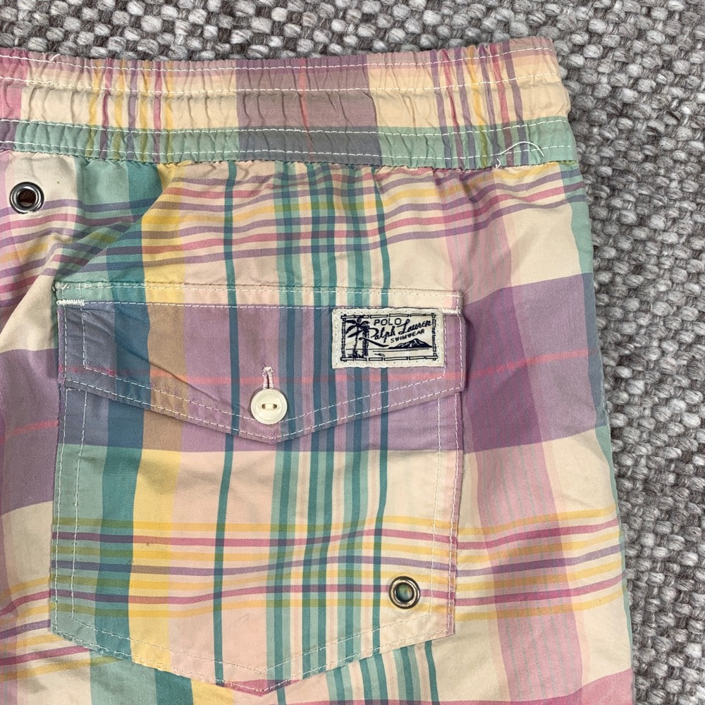 Polo Ralph Lauren Swim Trunks Men Small Pink Blue Plaid Drawstring 7106928580